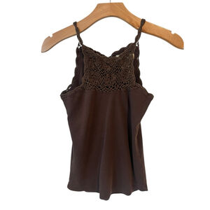 Couleurs D Ete Camisole Tank Top Womens 2/4 Brown Crochet Brest Spaghetti Strap